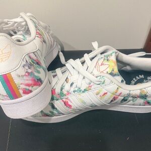 adidas White Sneakers with Multicolor Tie-Dye Accents